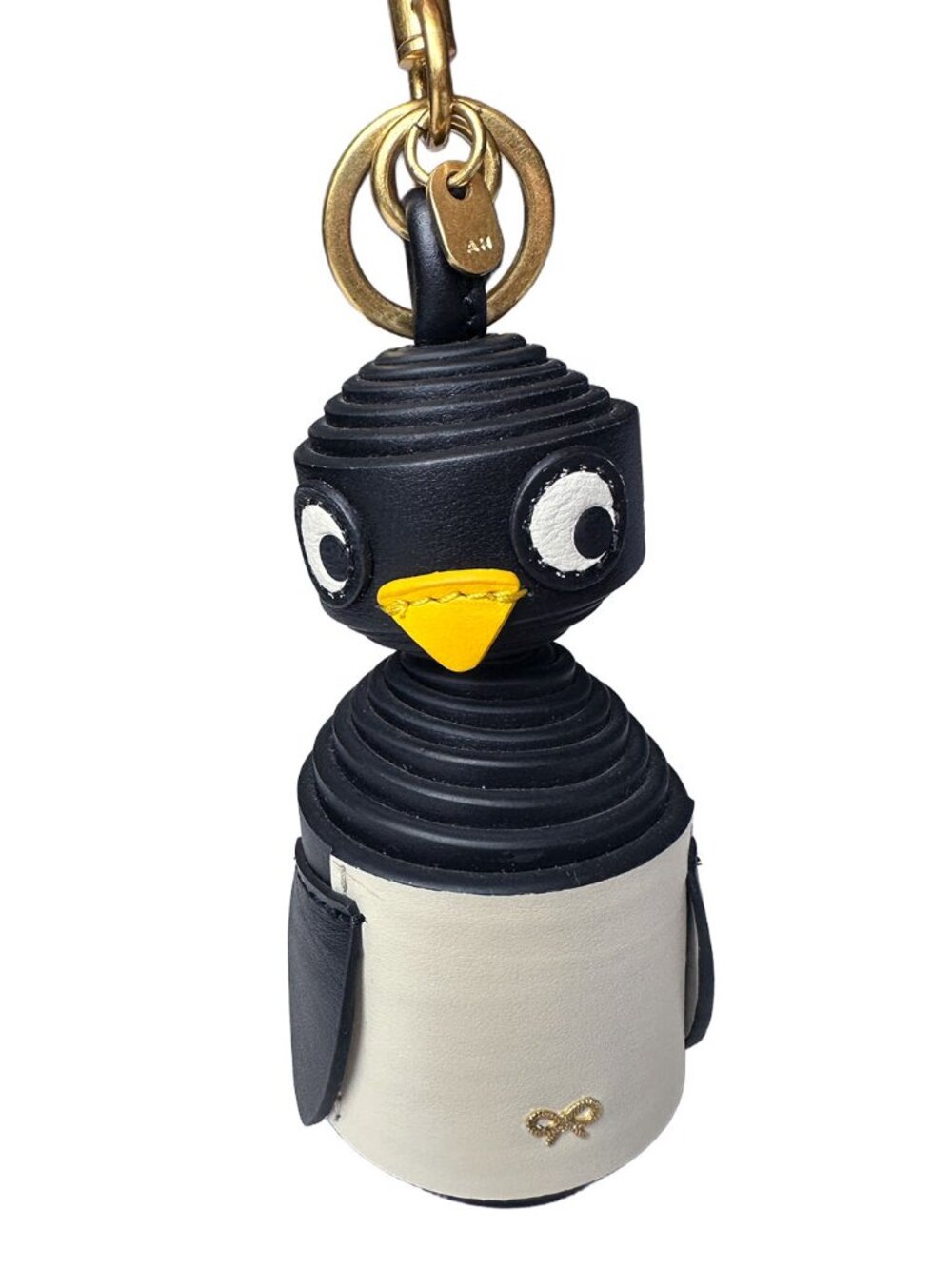 Anya Hindmarch Leather Penguin Bag Charm Keychain Gold Tone Hardware